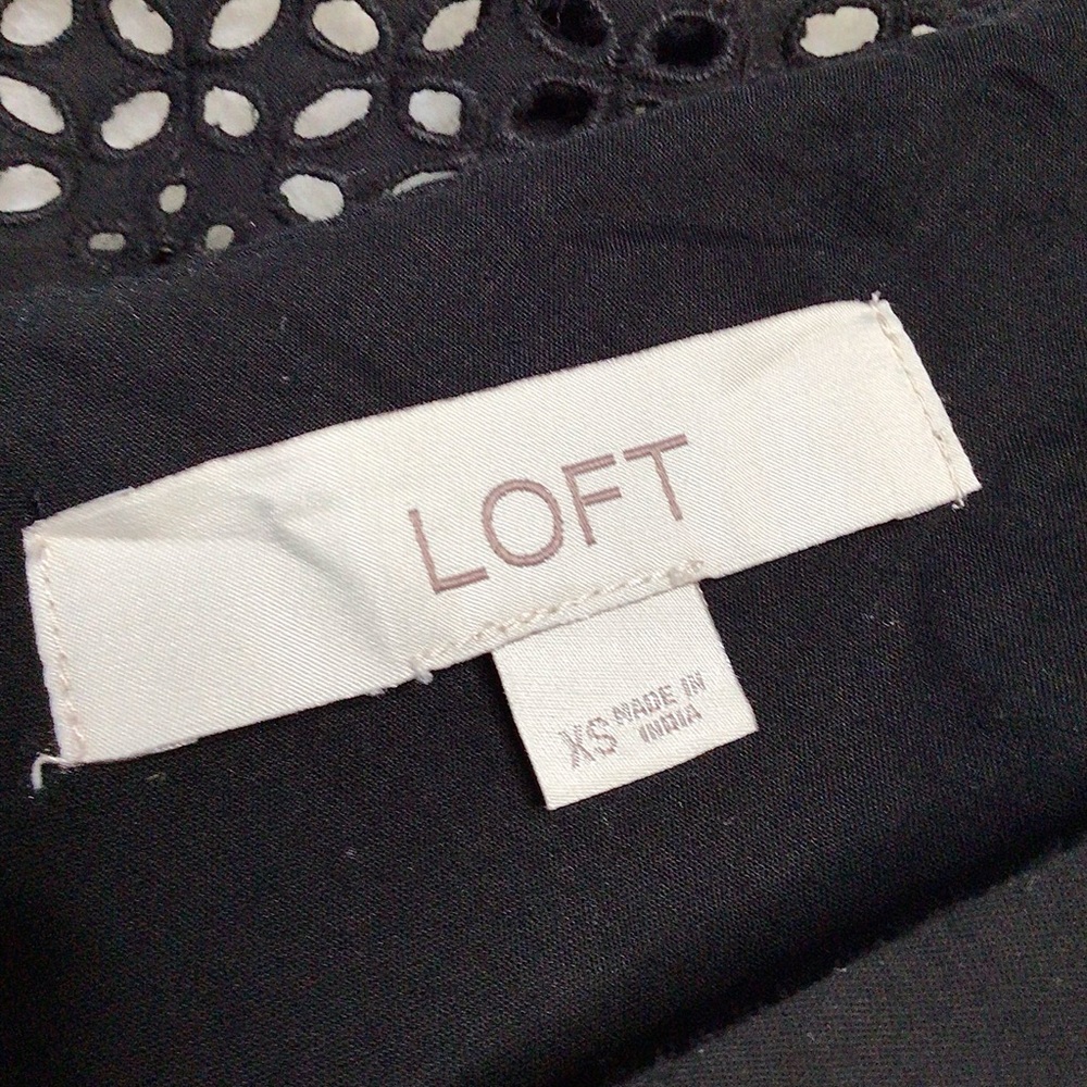 LOFT Black Eyelet Sleeveless Tiered Swing Dress XS - Picture 4 of 11